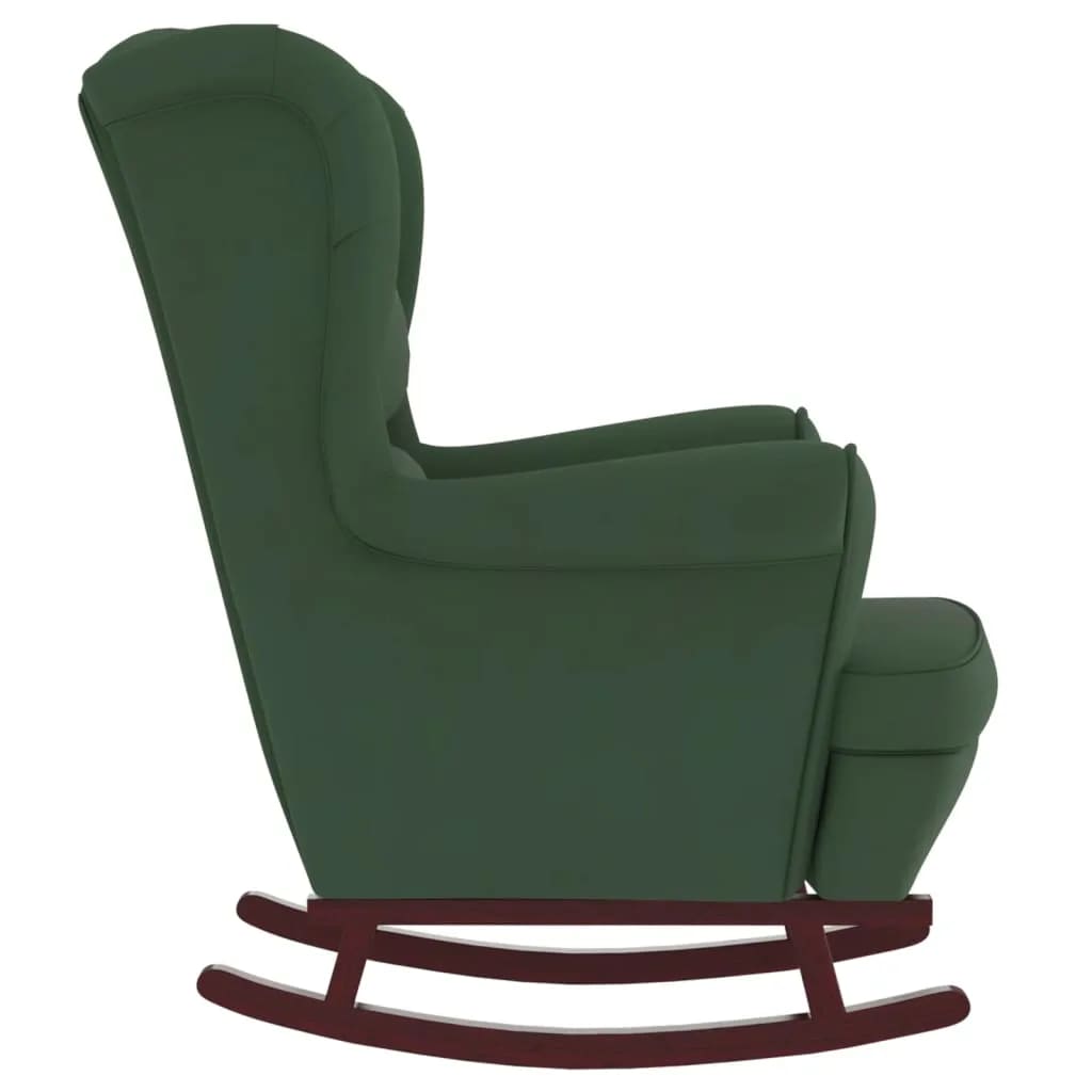 vidaXL Sillón mecedora patas madera y taburete terciopelo verde oscuro