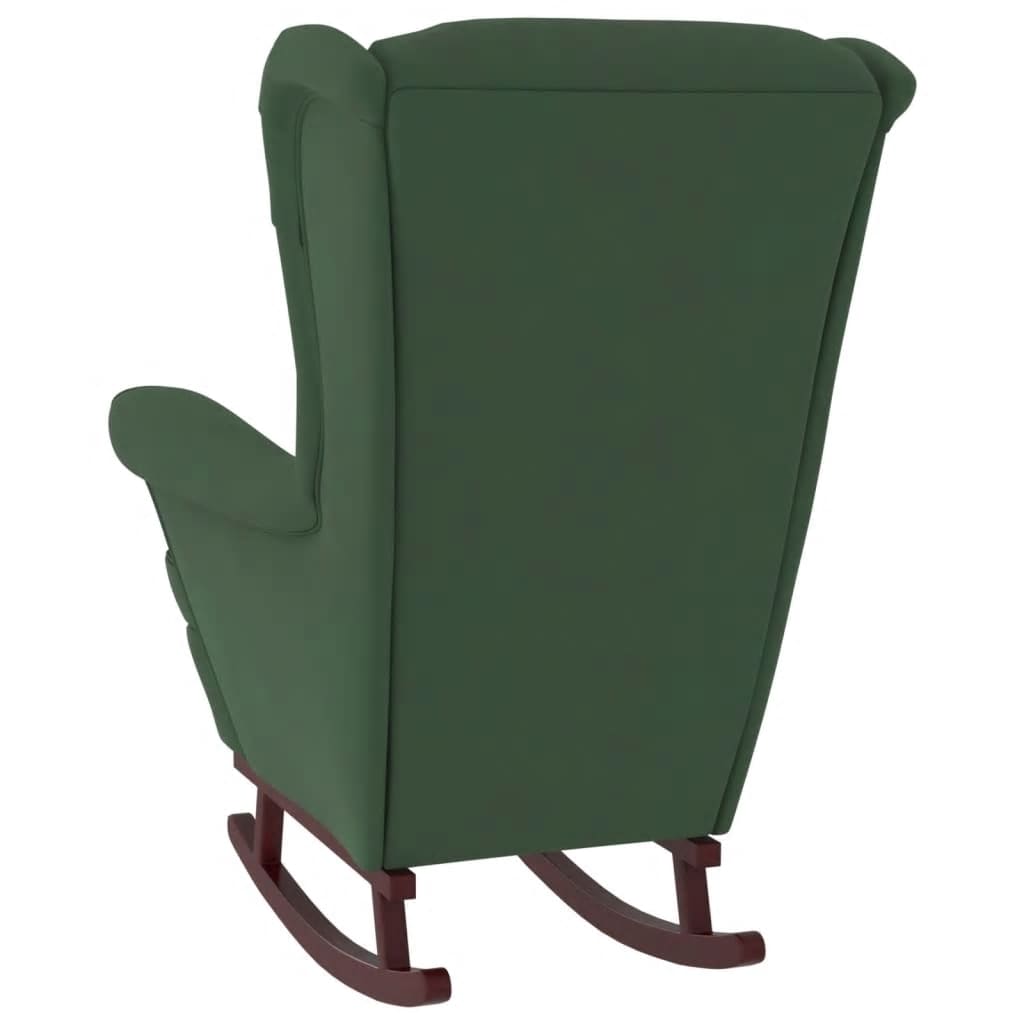 vidaXL Sillón mecedora patas madera y taburete terciopelo verde oscuro