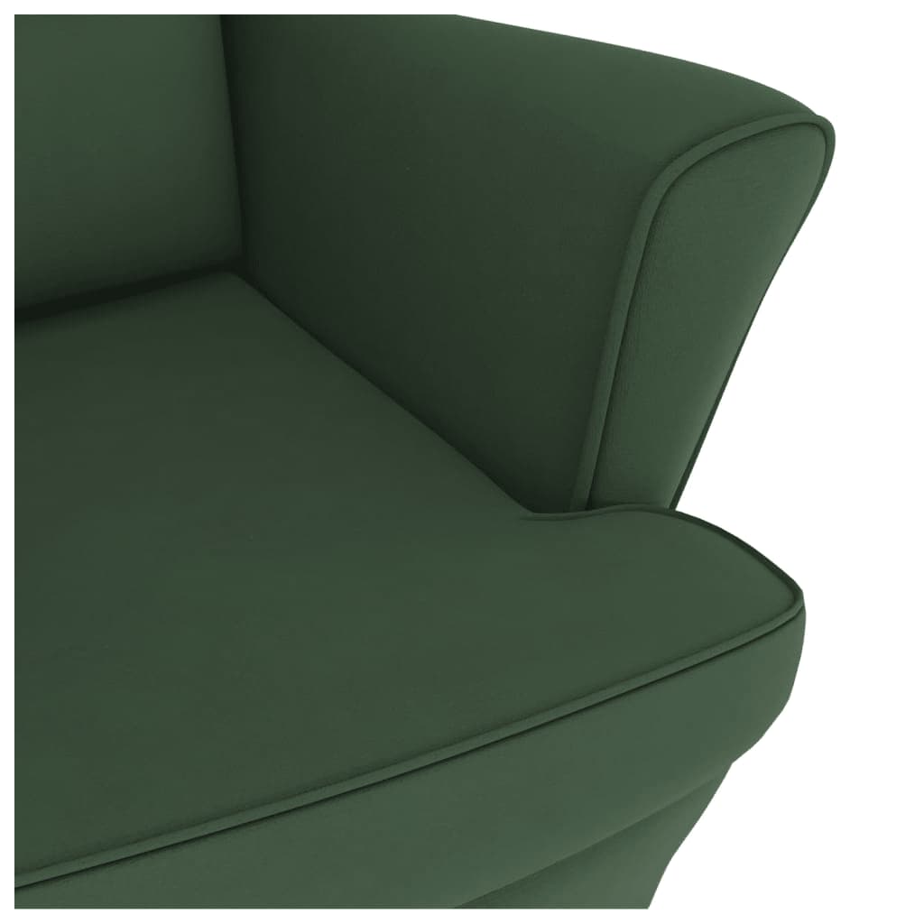 vidaXL Sillón mecedora patas madera y taburete terciopelo verde oscuro