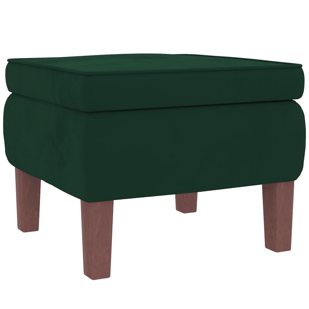 vidaXL Sillón mecedora patas madera y taburete terciopelo verde oscuro