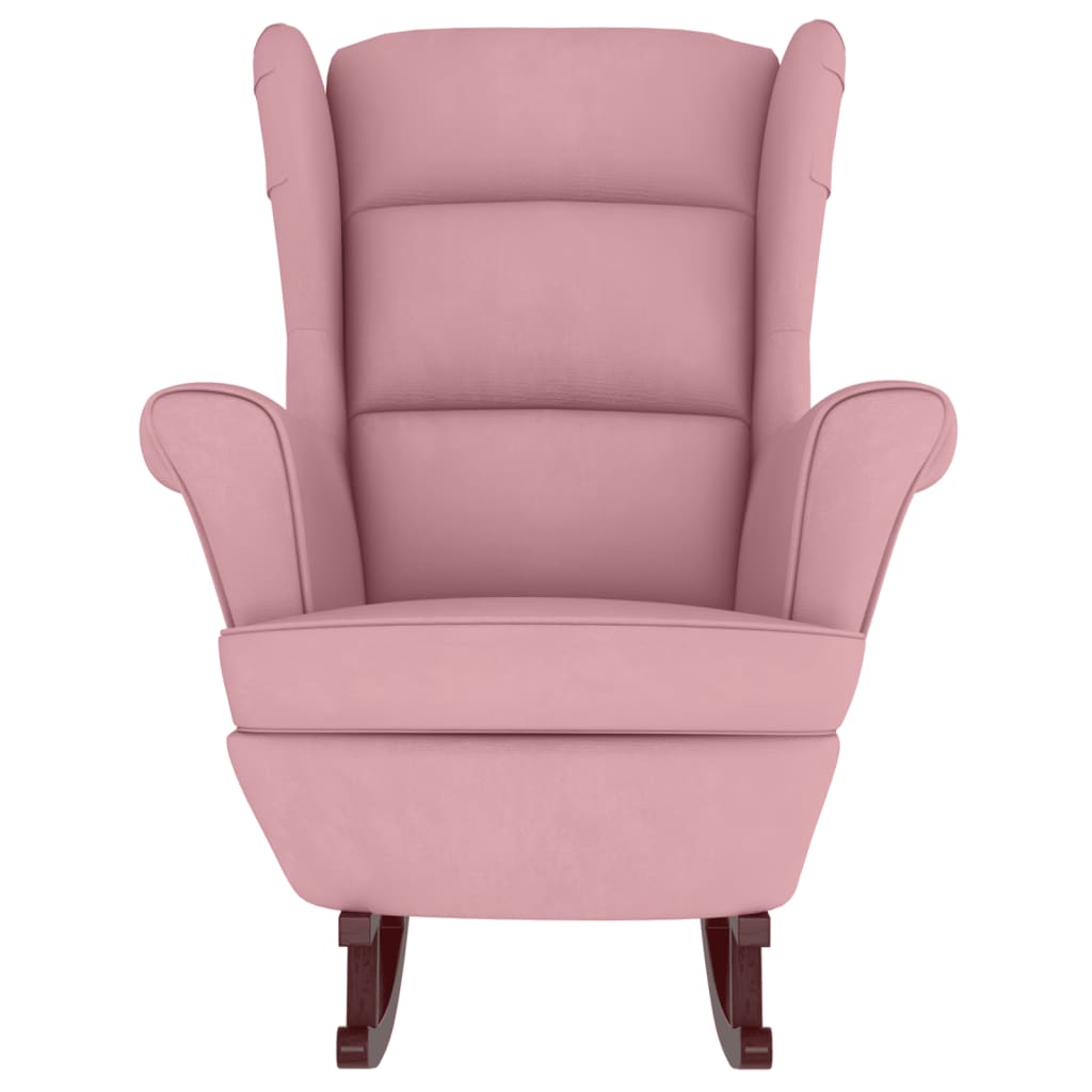 vidaXL Sillón mecedora patas madera y taburete terciopelo rosa