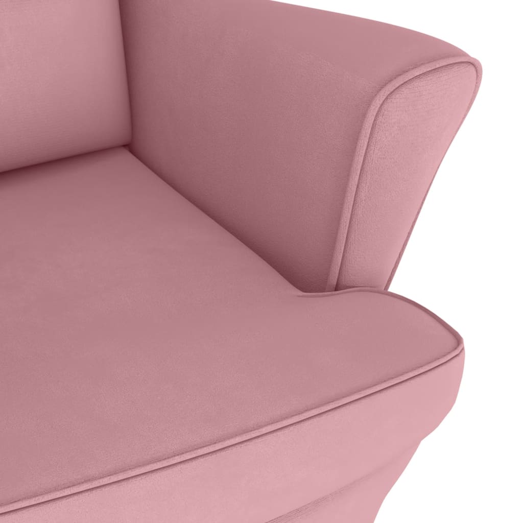 vidaXL Sillón mecedora patas madera y taburete terciopelo rosa