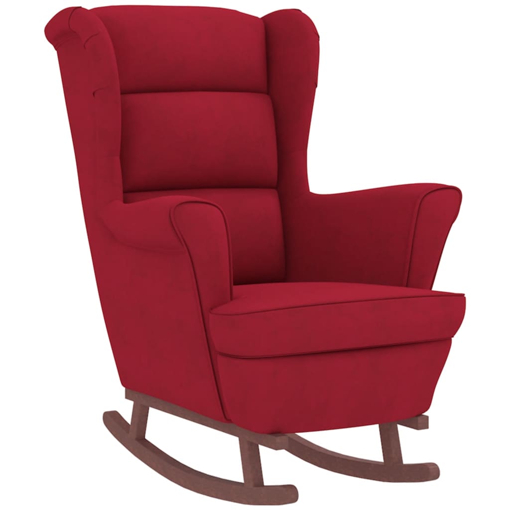 vidaXL Sillón mecedora patas madera y taburete terciopelo rojo vino