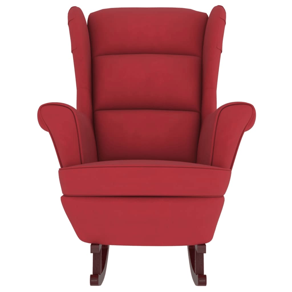 vidaXL Sillón mecedora patas madera y taburete terciopelo rojo vino