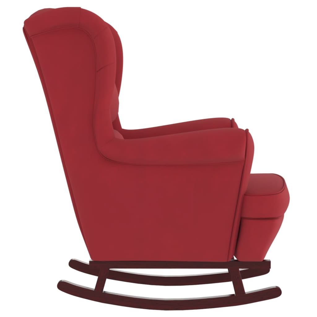 vidaXL Sillón mecedora patas madera y taburete terciopelo rojo vino