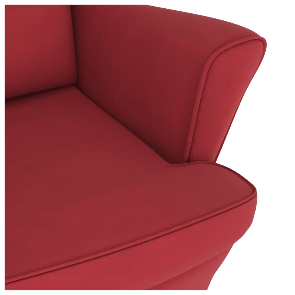 vidaXL Sillón mecedora patas madera y taburete terciopelo rojo vino