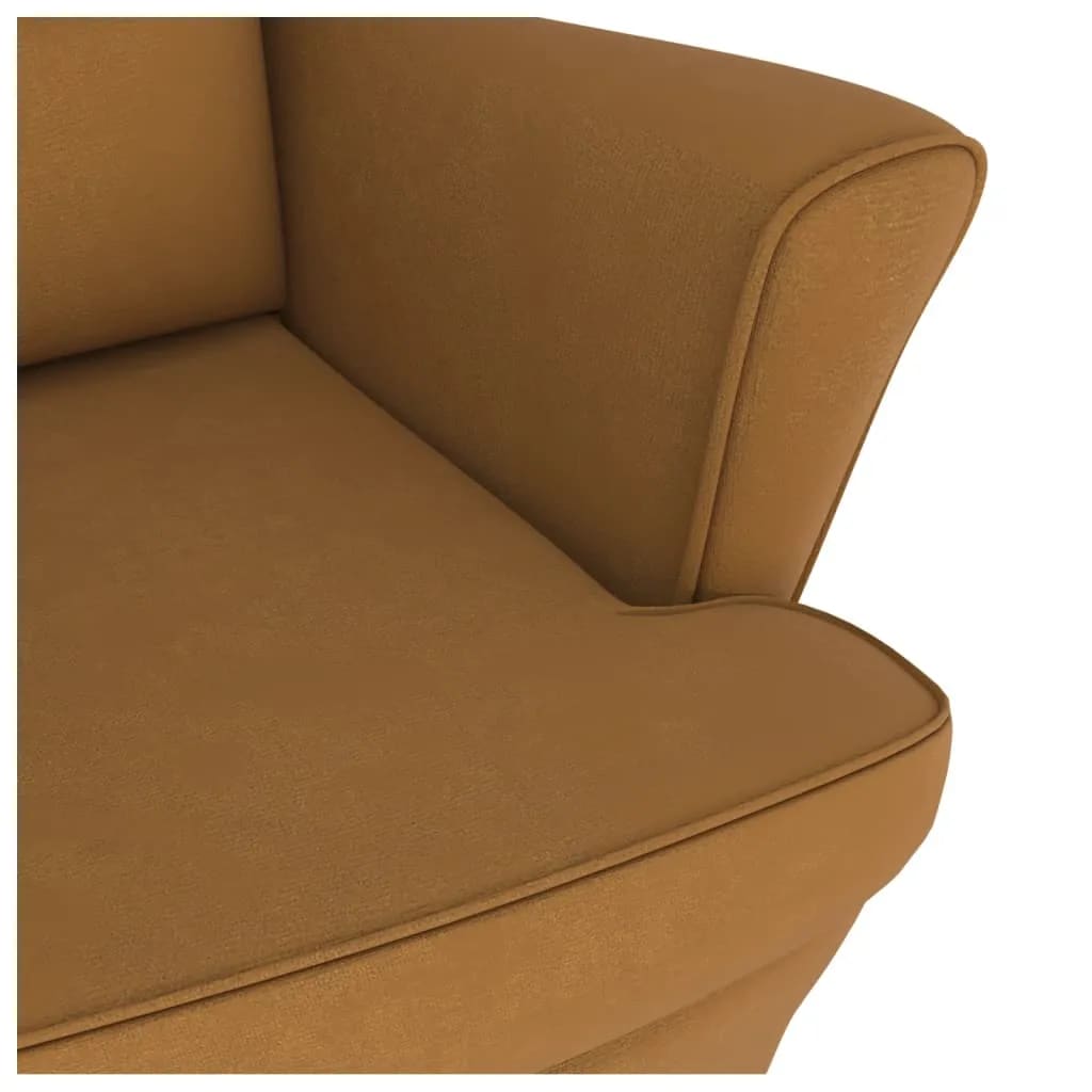 vidaXL Sillón mecedora patas madera y taburete terciopelo marrón