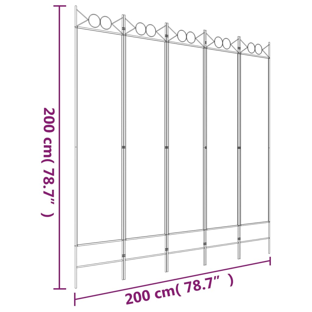 vidaXL Biombo divisor de 5 paneles de tela blanco 200x200 cm