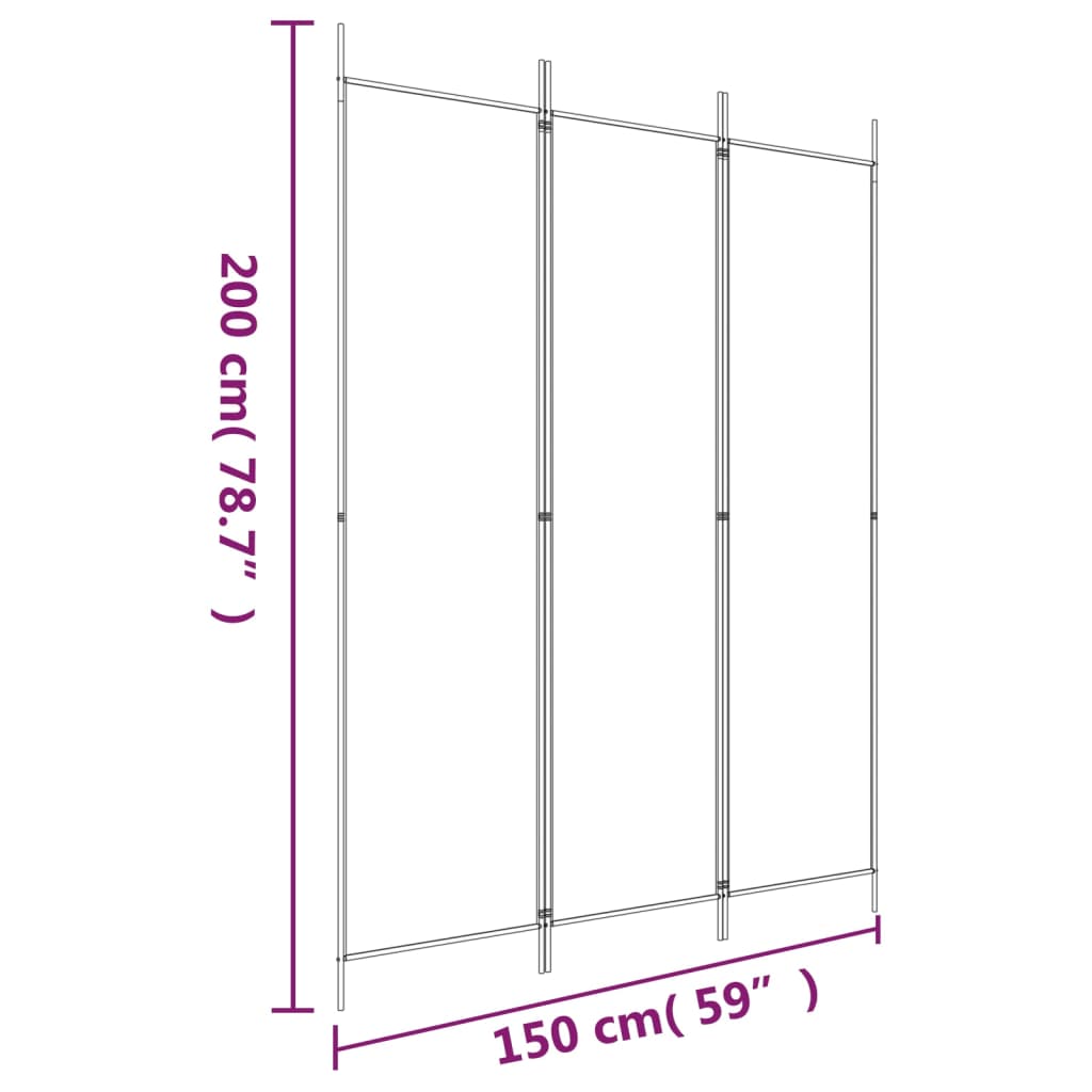 vidaXL Biombo divisor de 3 paneles de tela blanco 150x200 cm