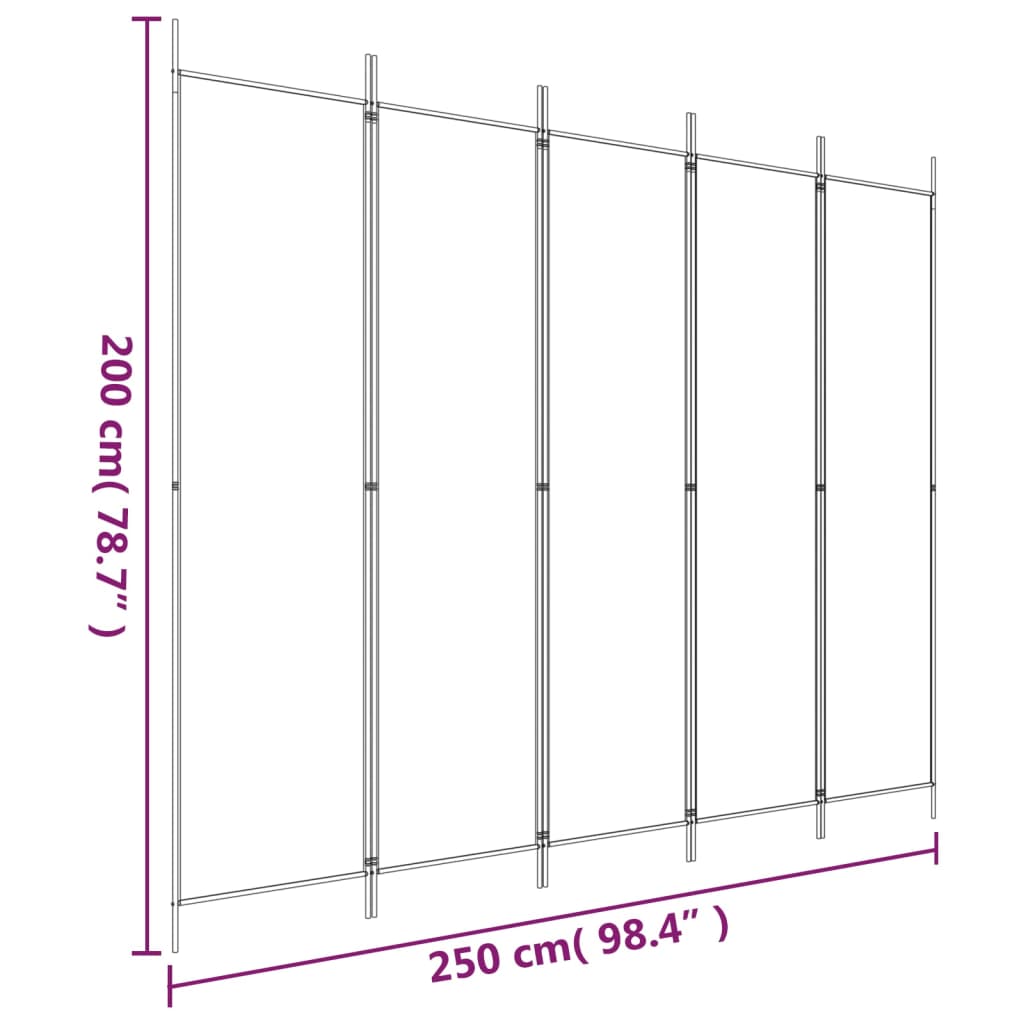 vidaXL Biombo divisor de 5 paneles de tela marrón 250x200 cm