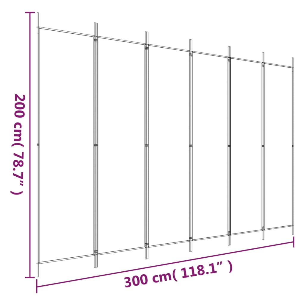 vidaXL Biombo divisor de 6 paneles de tela negro 300x200 cm