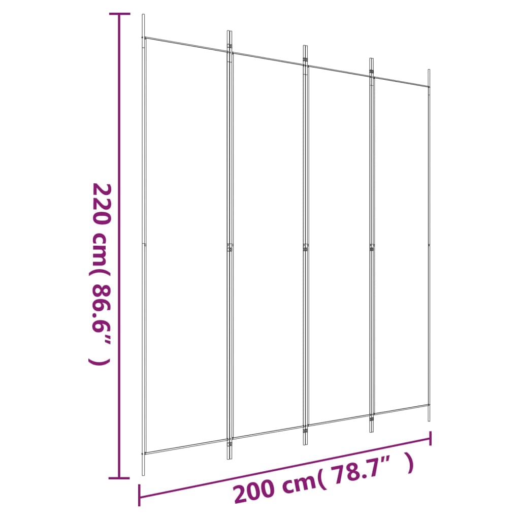 vidaXL Biombo divisor de 4 paneles de tela blanco 200x220 cm