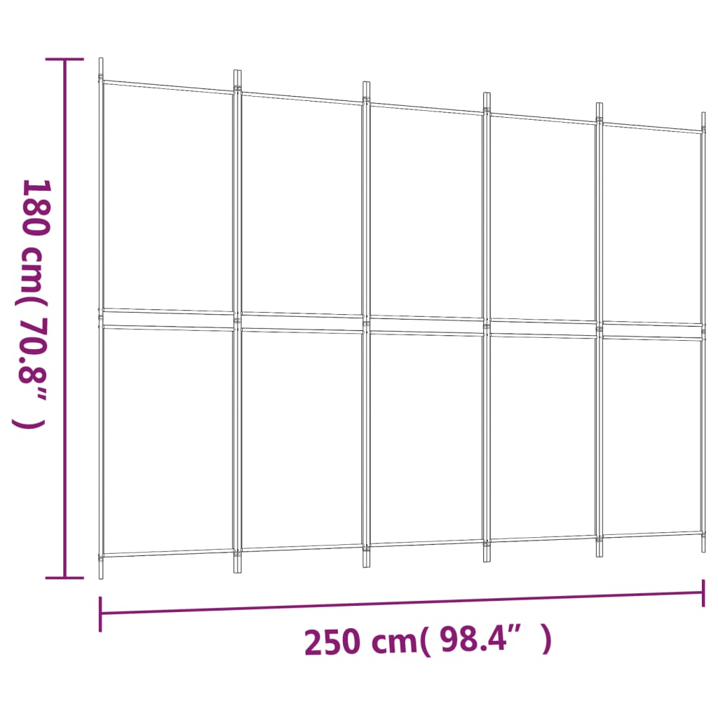 vidaXL Biombo divisor de 5 paneles de tela blanco 250x180 cm