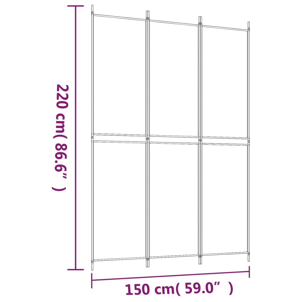 vidaXL Biombo divisor de 3 paneles de tela blanco 150x220 cm