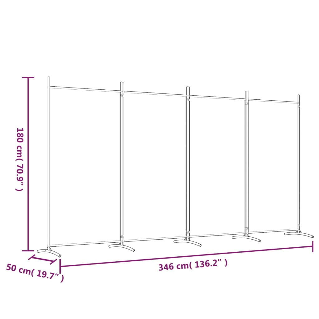 vidaXL Biombo divisor de 4 paneles de tela blanco 346x180 cm