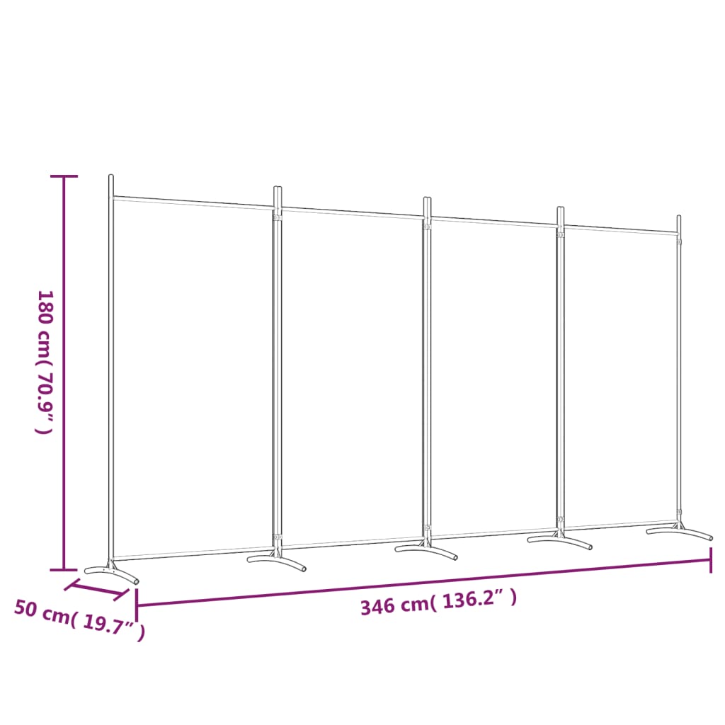 vidaXL Biombo divisor de 4 paneles de tela negro 346x180 cm