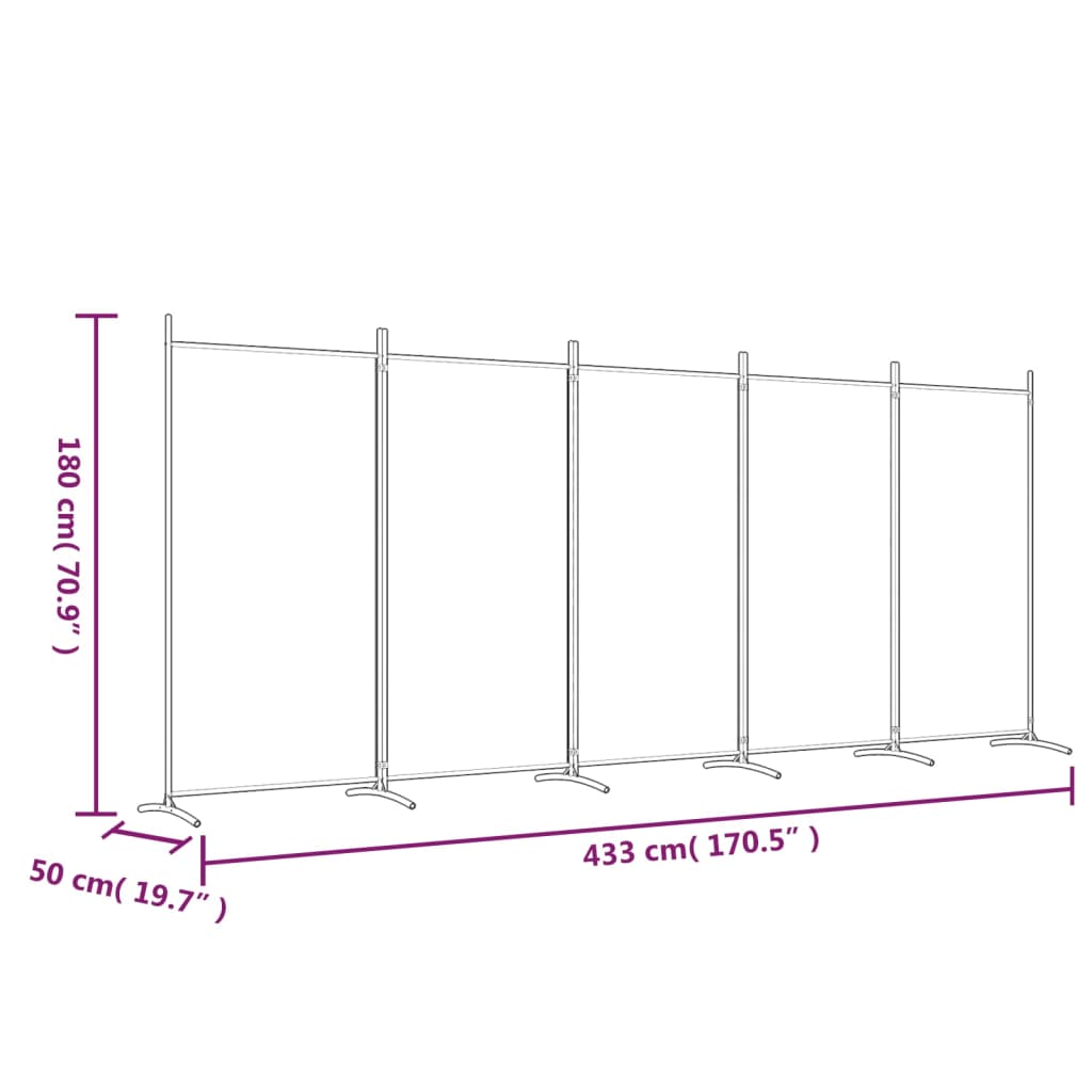 vidaXL Biombo divisor de 5 paneles de tela blanco 433x180 cm