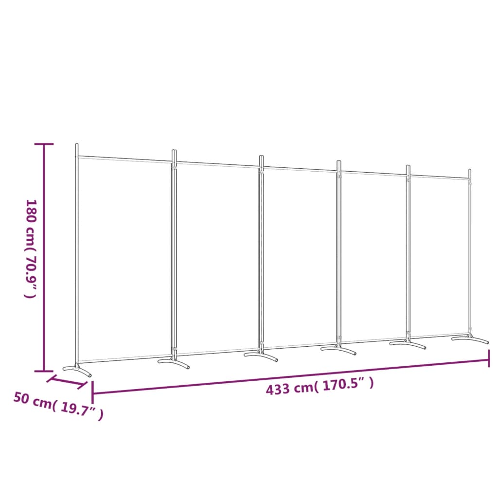 vidaXL Biombo divisor de 5 paneles de tela gris antracita 433x180 cm