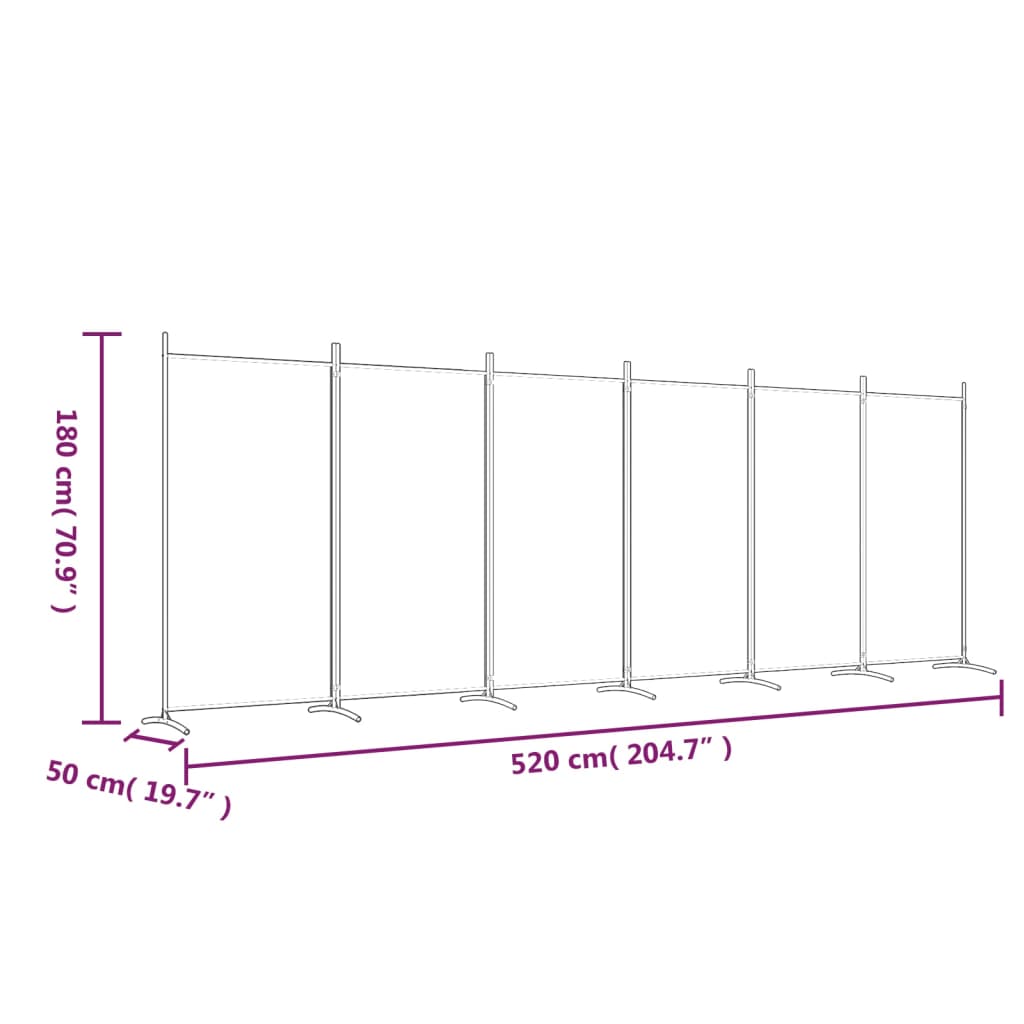 vidaXL Biombo divisor de 6 paneles de tela blanco 520x180 cm