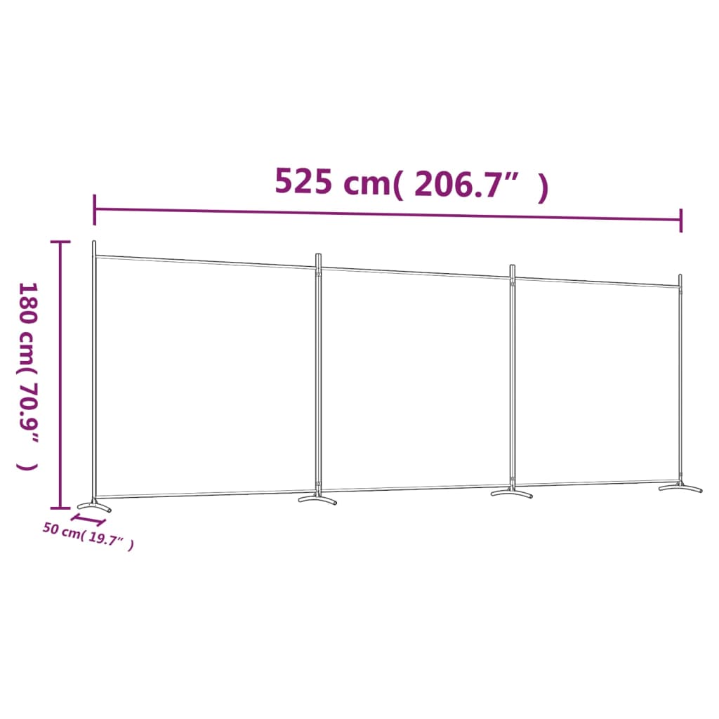 vidaXL Biombo divisor de 3 paneles de tela blanco 525x180 cm