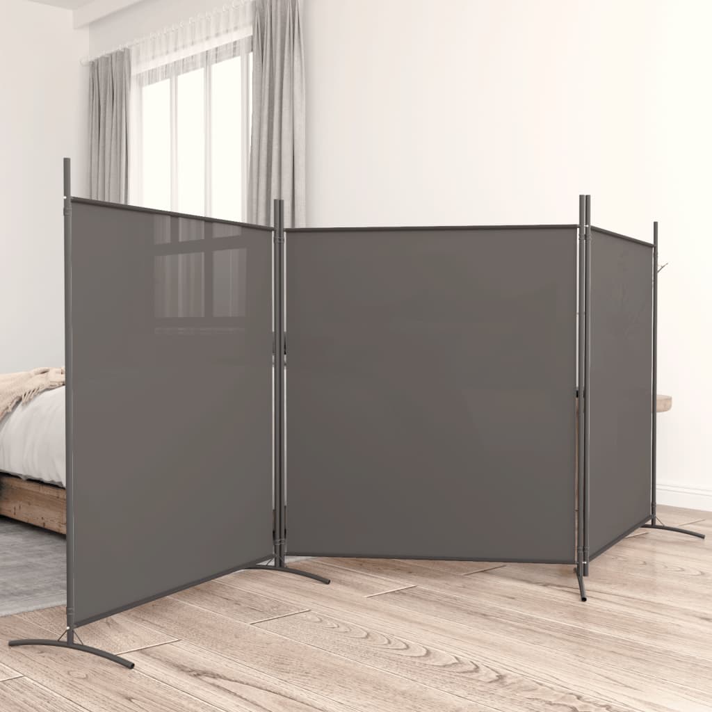 vidaXL Biombo divisor de 3 paneles de tela gris antracita 525x180 cm