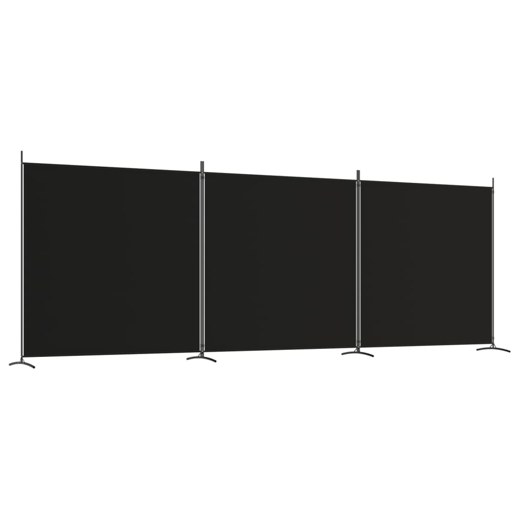 vidaXL Biombo divisor de 3 paneles de tela negro 525x180 cm