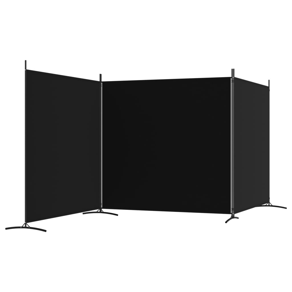 vidaXL Biombo divisor de 3 paneles de tela negro 525x180 cm