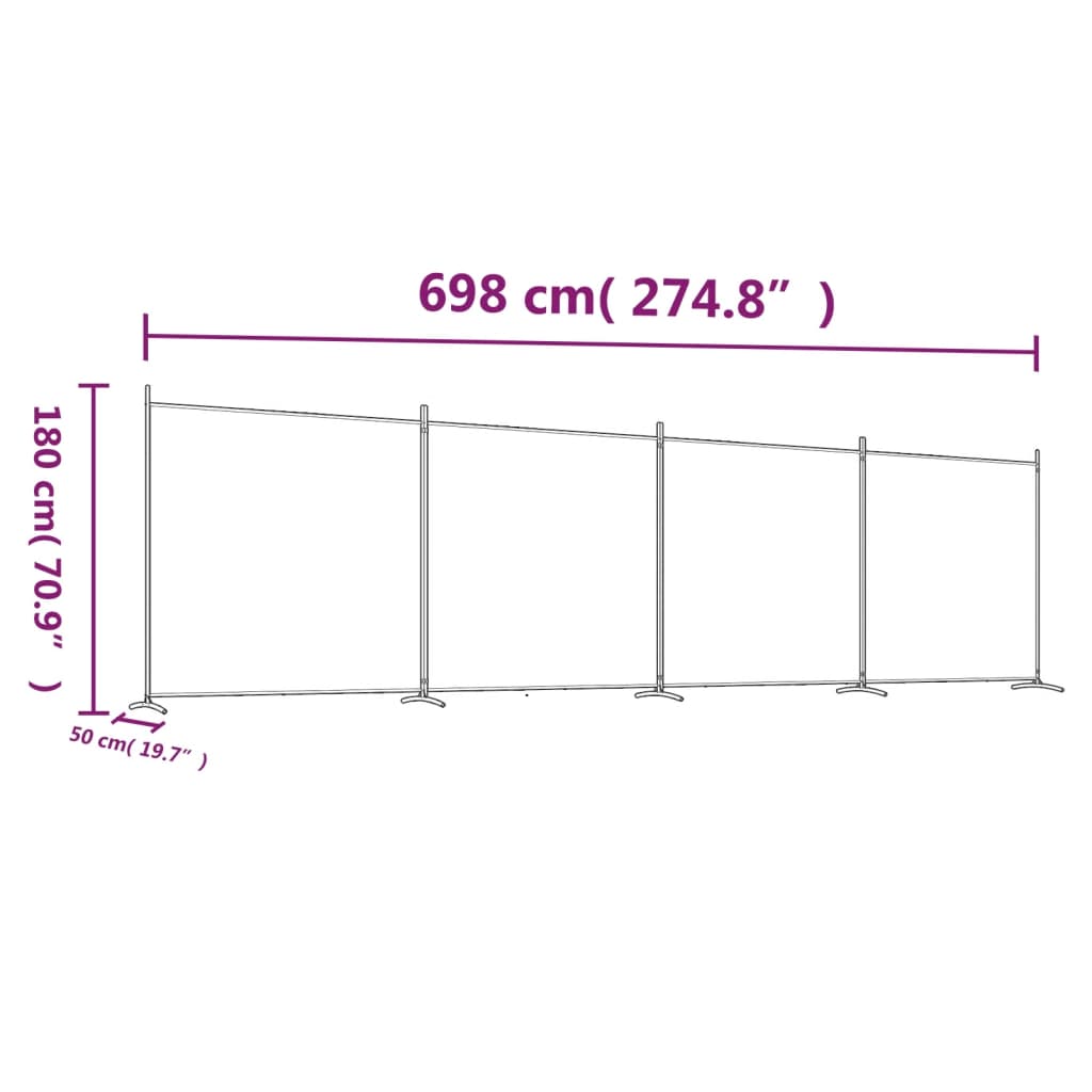 vidaXL Biombo divisor de 4 paneles de tela blanco 698x180 cm