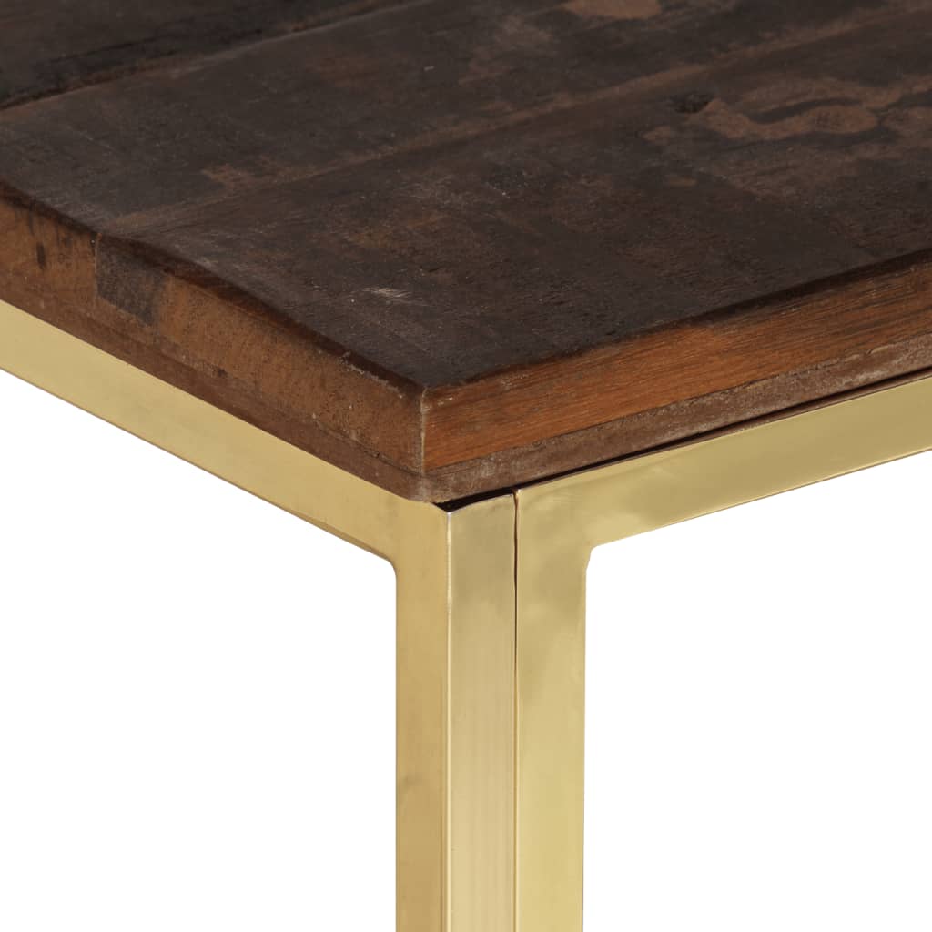 vidaXL Mesa de centro acero inoxidable madera maciza traviesa dorado