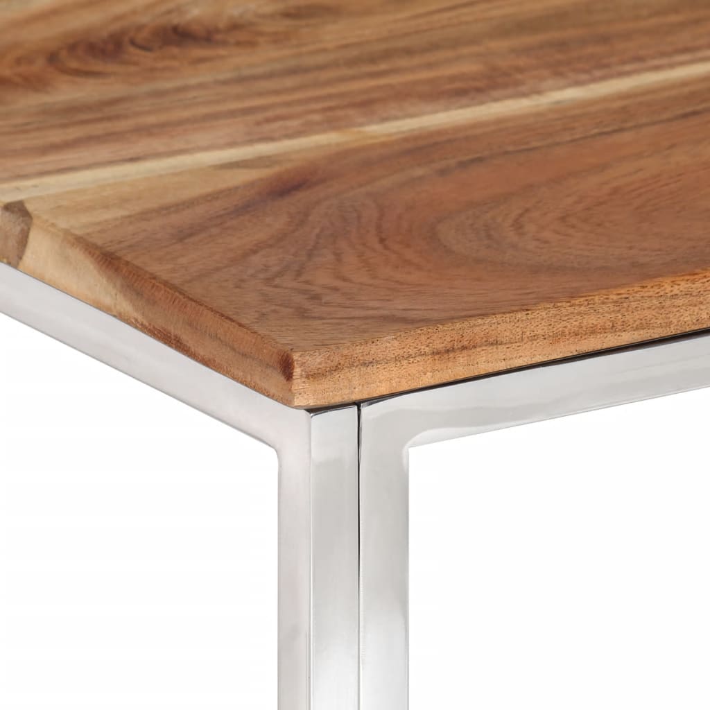 vidaXL Mesa de centro acero inoxidable y madera maciza acacia plateado