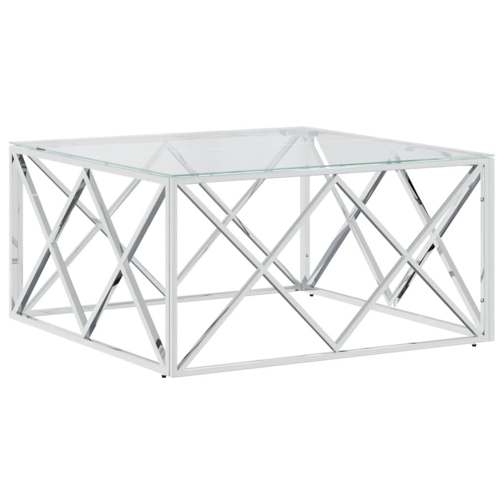 vidaXL Mesa de centro acero inoxidable y vidrio 80x80x40 cm