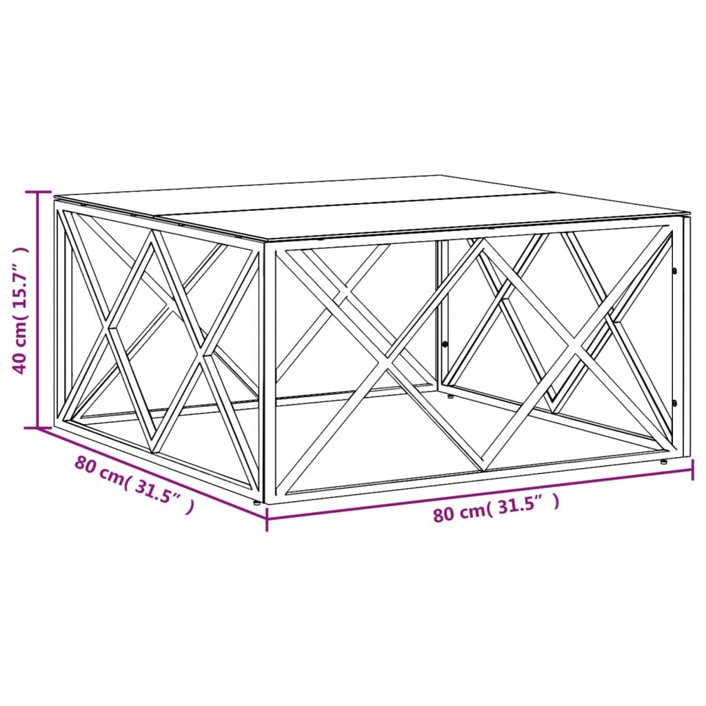 vidaXL Mesa de centro acero inoxidable y vidrio 80x80x40 cm