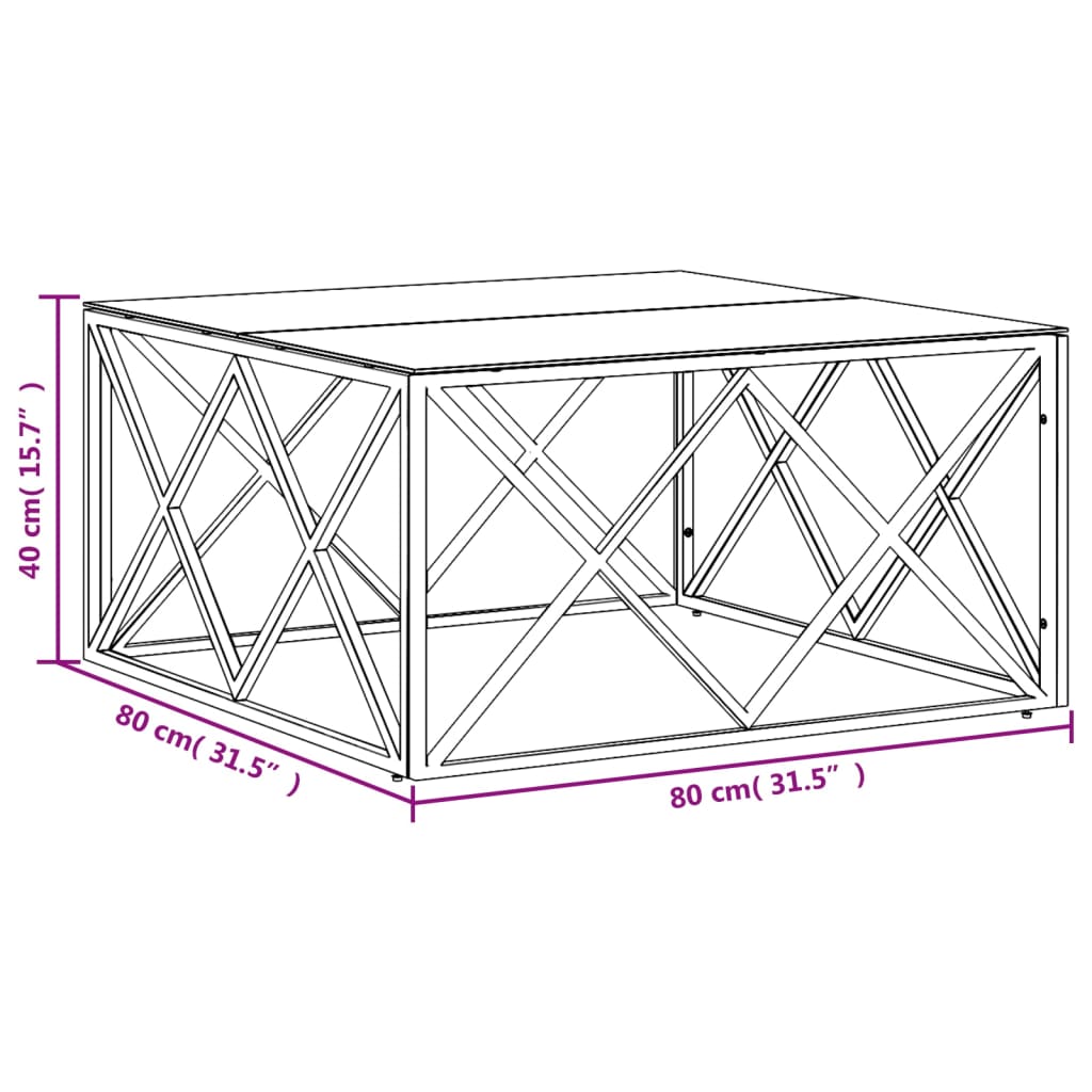 vidaXL Mesa de centro de acero inoxidable y vidrio dorada 80x80x40 cm