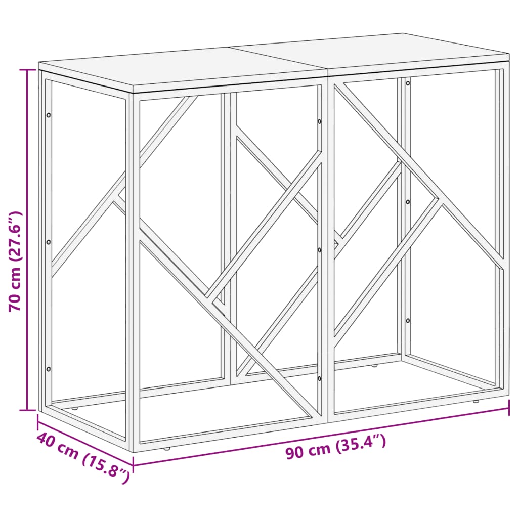 vidaXL Mesa consola acero inoxidable madera maciza traviesa plateado