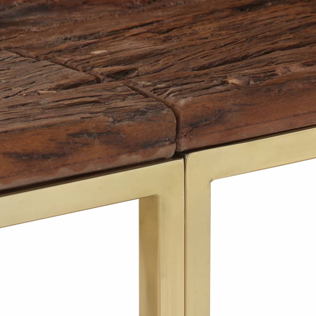 vidaXL Mesa consola acero inoxidable madera maciza traviesa dorado