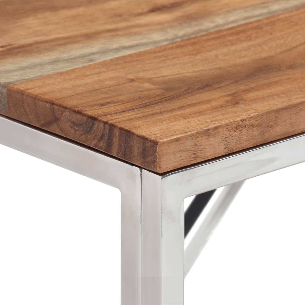 vidaXL Mesa consola acero inoxidable y madera maciza acacia plateada