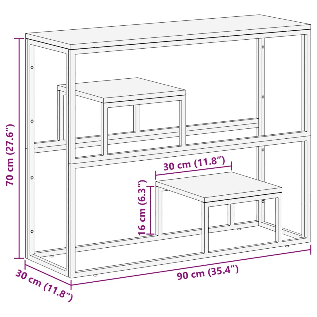 vidaXL Mesa consola acero inoxidable madera maciza traviesa dorado