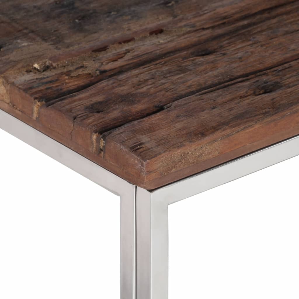 vidaXL Mesa de centro acero inoxidable madera maciza traviesa plateado