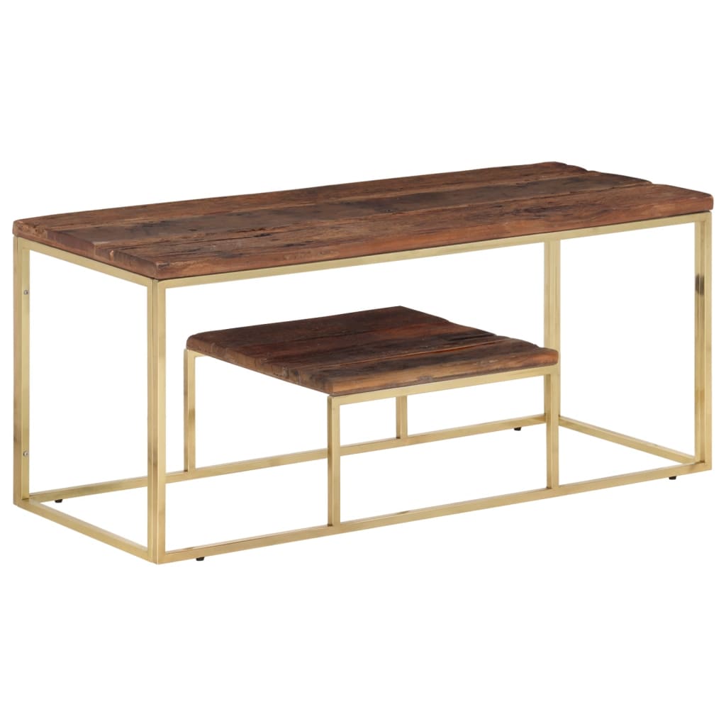 vidaXL Mesa de centro acero inoxidable madera maciza traviesa dorado