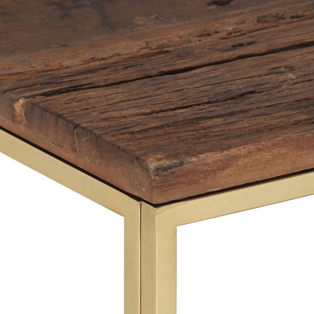 vidaXL Mesa de centro acero inoxidable madera maciza traviesa dorado