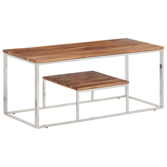 vidaXL Mesa de centro acero inoxidable y madera maciza acacia plateado