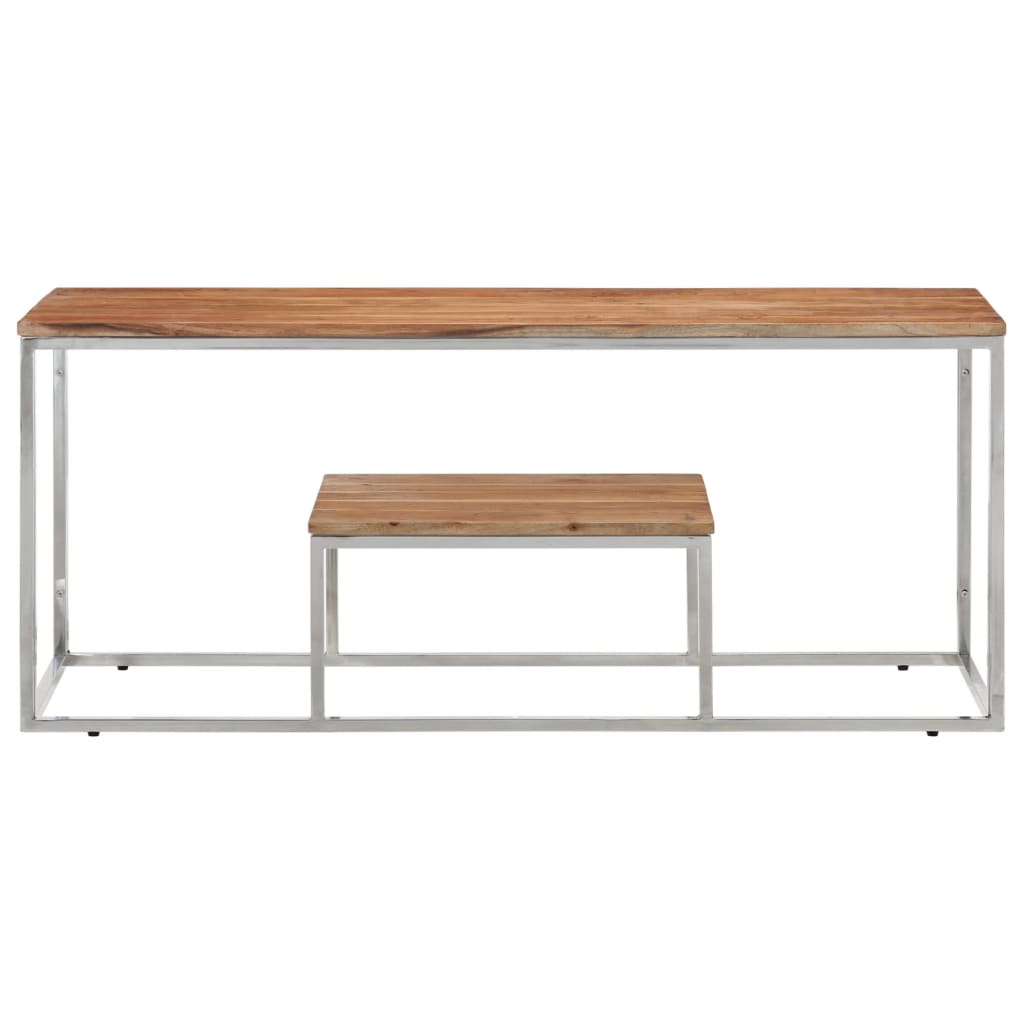 vidaXL Mesa de centro acero inoxidable y madera maciza acacia plateado