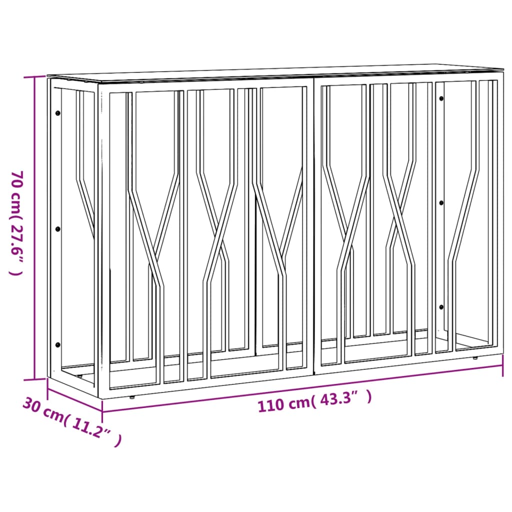 vidaXL Mesa consola acero inoxidable y vidrio 110x30x70 cm