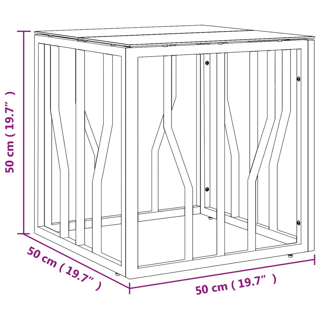 vidaXL Mesa de centro acero inoxidable y vidrio plateada 50x50x50 cm