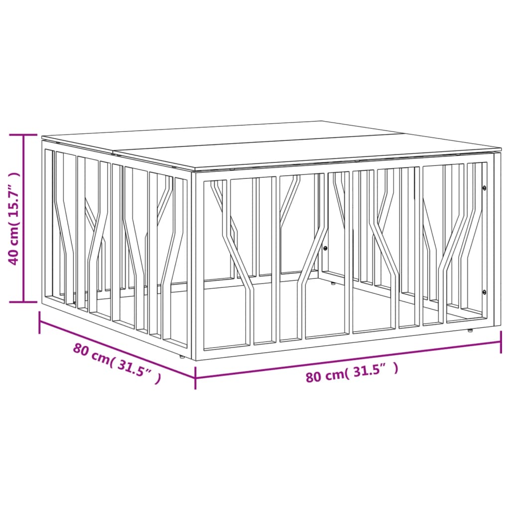 vidaXL Mesa de centro acero inoxidable y vidrio 80x80x40 cm