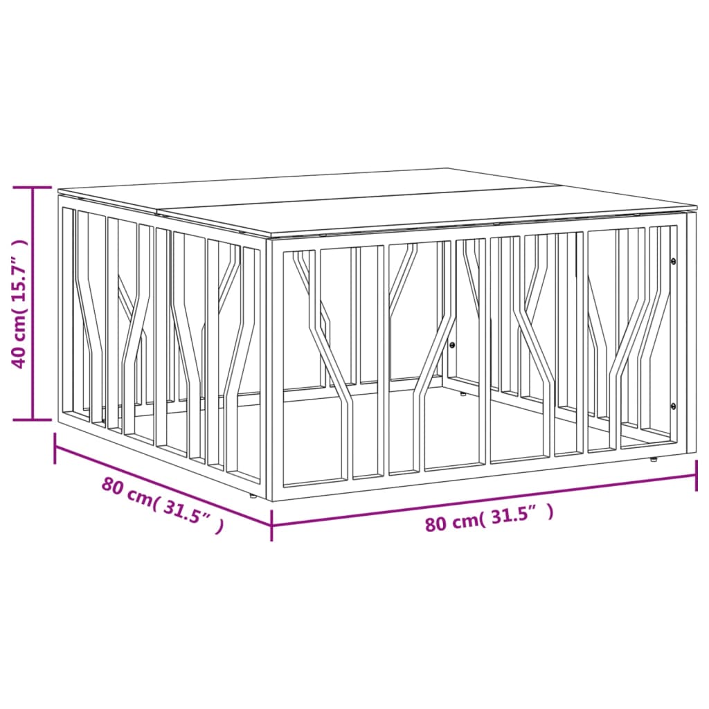 vidaXL Mesa de centro de acero inoxidable y vidrio dorada 80x80x40 cm