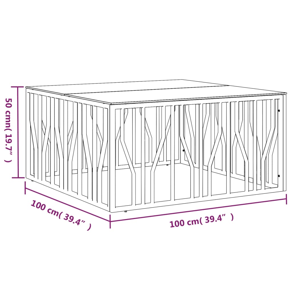 vidaXL Mesa de centro acero inoxidable y vidrio 100x100x50 cm