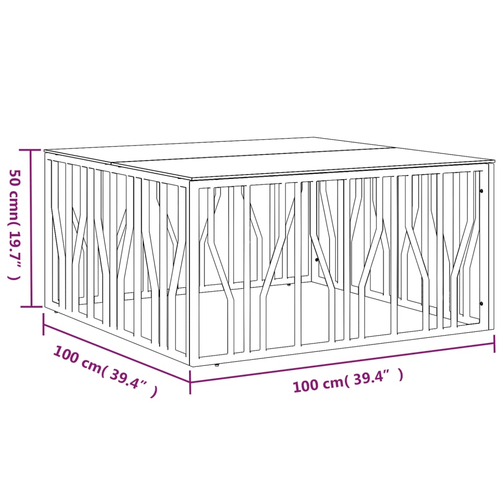 vidaXL Mesa de centro acero inoxidable y vidrio 100x100x50 cm