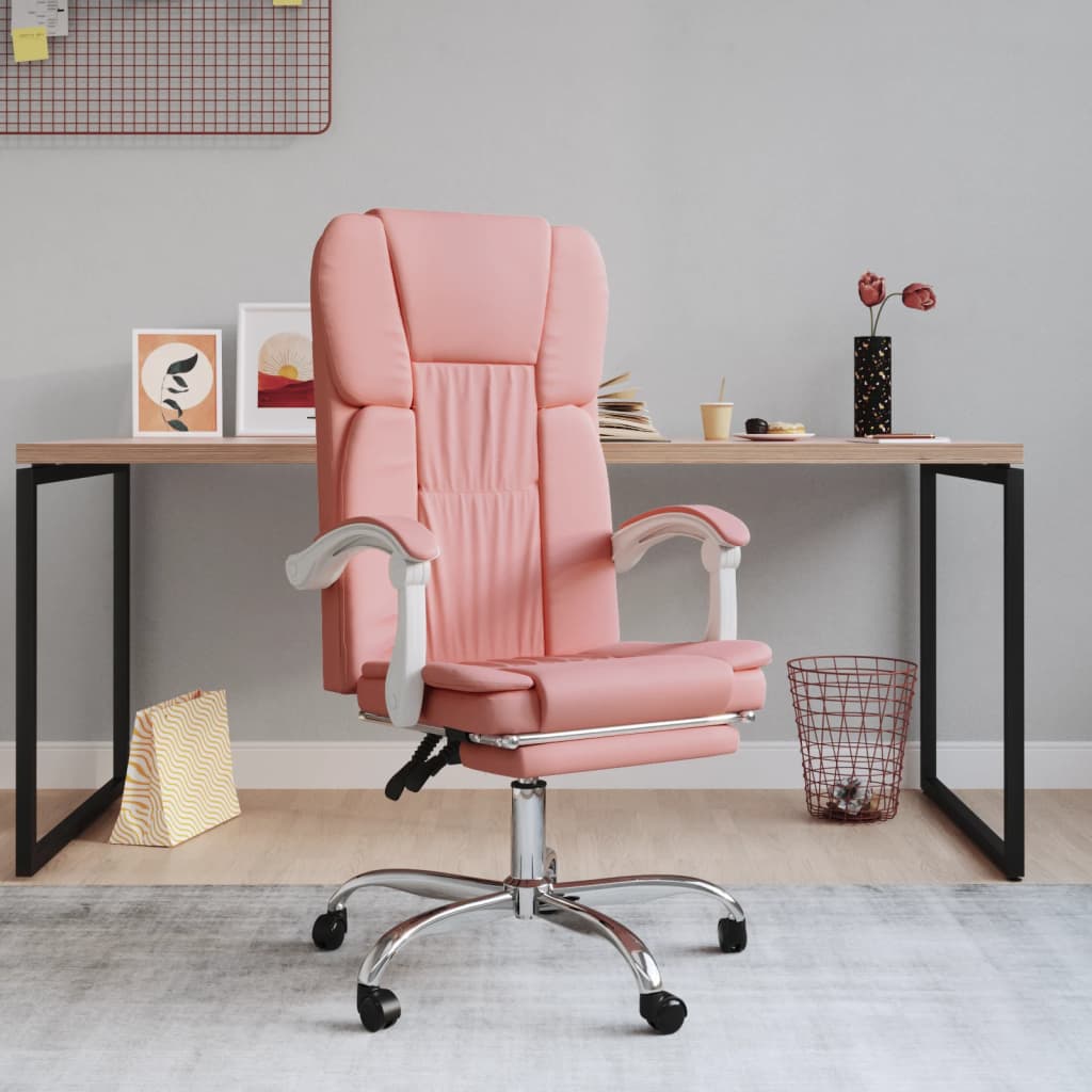 vidaXL Silla de oficina reclinable cuero sintético rosa