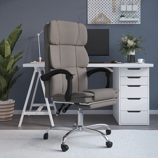 vidaXL Silla de oficina reclinable de tela gris taupé